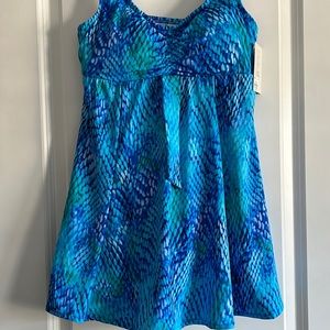 Ocean blue with green swimsuit